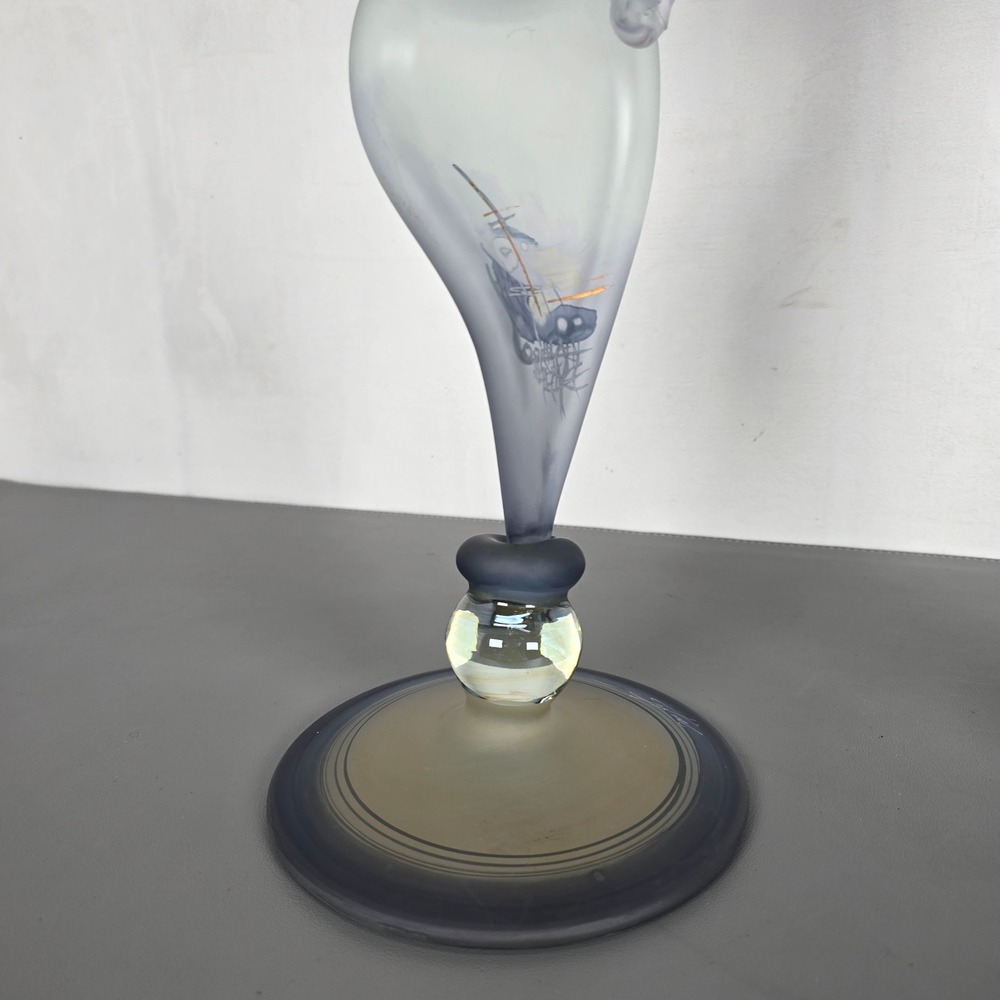 Ion Tamaian Signed Studio Art Glass Candle Holders Pair Frosted Blue Gold Gilt - Picture 4 of 16